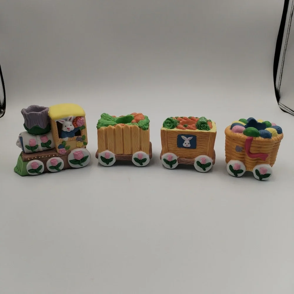 Vintage Dayton Hudson Easter Bunny Train Candle Holders Ceramic Pastel Set of 4